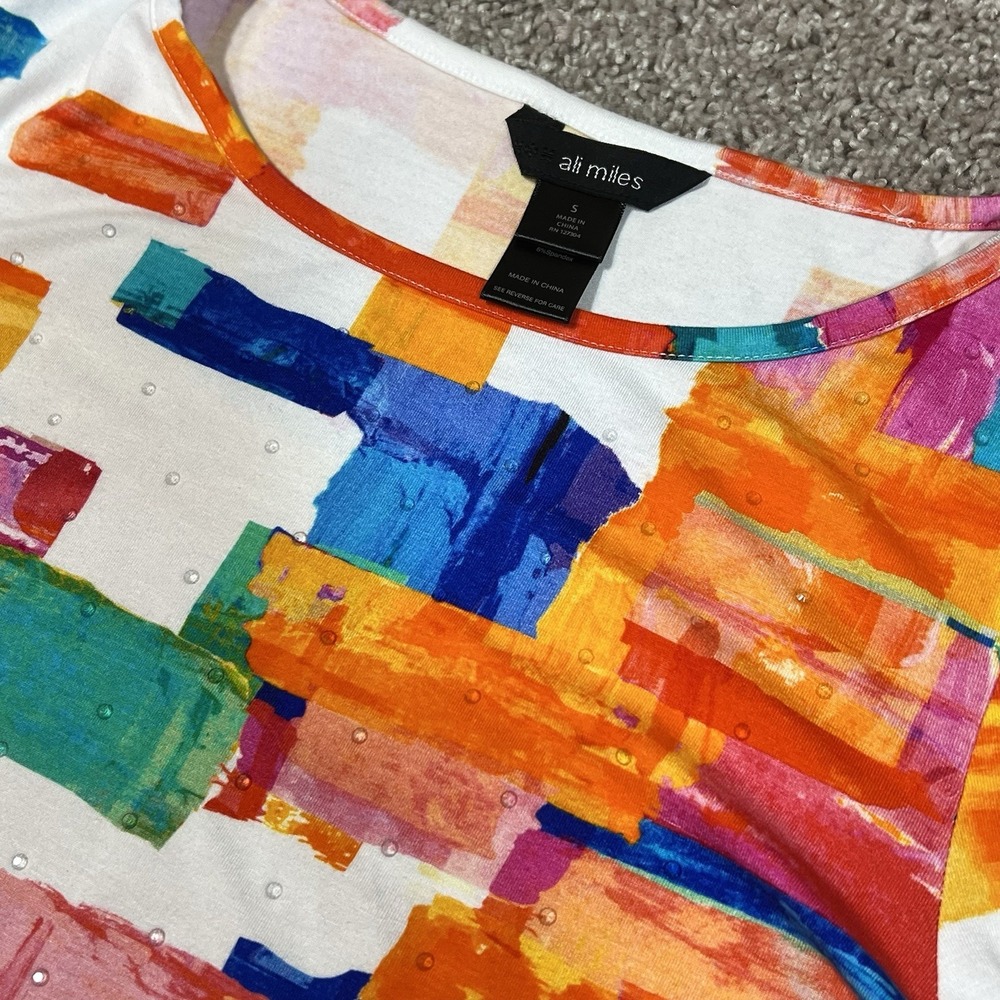 Ali Miles Textured Knit Popover Top S Multicolor Abstract Art To Wear Artsy
